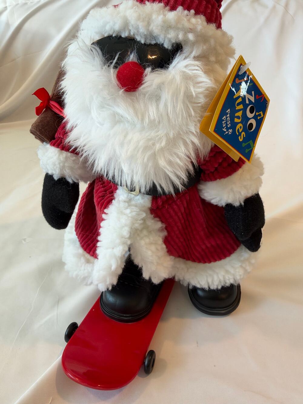 Animated Skater Santa Claus Toy Musical Holiday Figurine Sunglasses Red Velvet